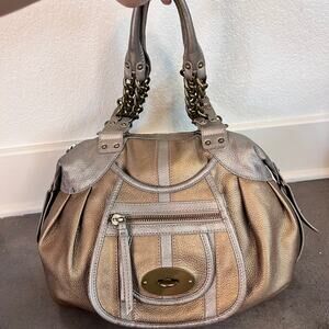 Lockheart Gold Metallic Leather shoulder Purse bronze chain handbag womens y2k